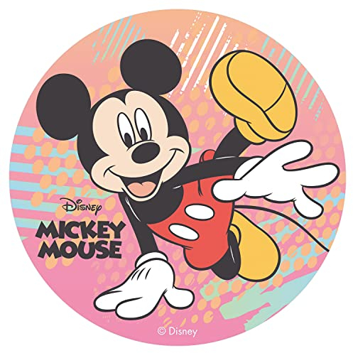 Dekora - Decoration Gateau Anniversaire Feuille Azyme avec Mickey Mouse - 20 cm Diametre