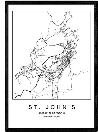 Nacnic Drucken Stadtplan nordico St. John Stil in Schwarz und Weiß. Plakat A4 Bedruckte Papier Keine 250 gr. Gemälde, Drucke und Poster für Wohnzimmer und Schlafzimmer