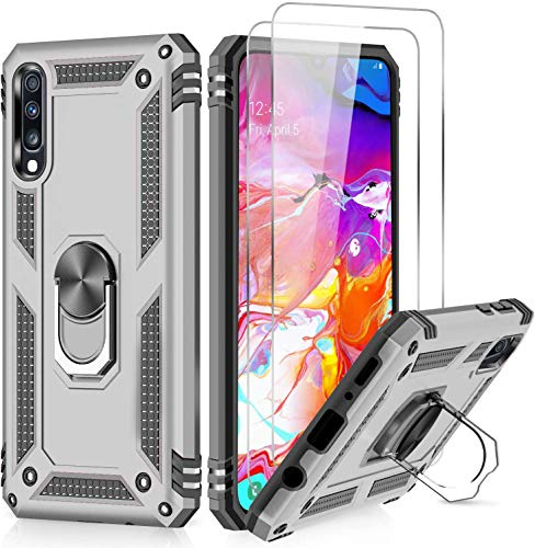 LeYi Schutzhülle für Samsung Galaxy A50 / A50S / A30S mit [2 Stück Hartglas] Ringhalter, doppelt verstärkt, Stoßdämpfung, TPU, Silikon, stoßfest, Schutzhülle für Samsung A50/A50S/A30S, silberfarben