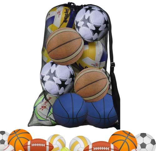 DECARETA Balltasche Schwarz Ballnetz 100 * 72cm Ball Netz Netztasche Groß Balltragenetz Fussballnetz mit Kordelzug und Schultergurt für Volleyball Gymnastikball Basketball Handball
