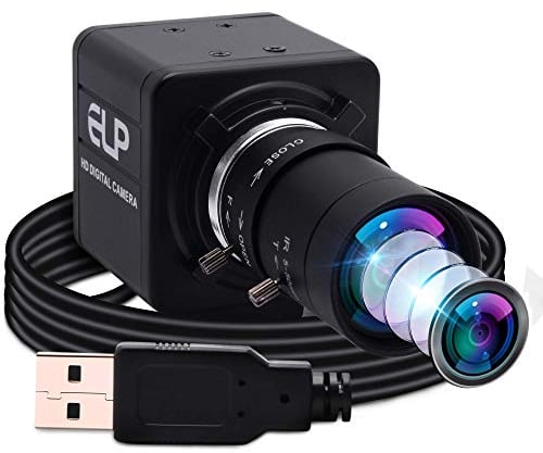 ELP Webcam de 8 megapíxeles con lente HD de 5 – 50 mm, HD Streaming Camera USB compatible con Windows/Linux/Android Computer Zoom Web Cámara Plug & Play para PC de escritorio, portátil, USB8MP02G-MFV