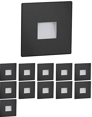 ledscom.de 12 LED luce per scale/apparecchio da incasso a parete FOW per interni ed esterni, downlight, angolare, nero, 85 x 85 mm, bianco caldo