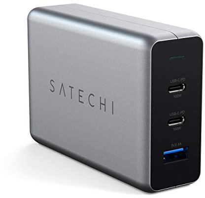 SATECHI 100W USB-C PD Compact GaN Charging Station – For MacBook Air & Pro M5 M4, iPad Air & Pro M5 M4, iPhone 17, 16, 15 to 12 Series, AirPods, Apple Watch, Android, Windows