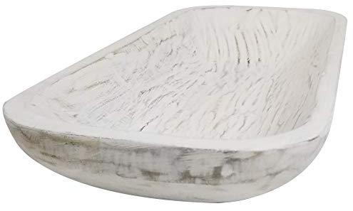 BND+ Wooden Dough Bowl, White, Rustic, Rectangle, 5L Capacity, Handmade, Holiday Decor & Kitchenware