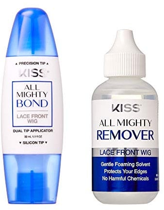 Red by Kiss All Mighty Bond Lace Front Wig Glue & Remover Set, Dual Tip Applicator, Instant Dry, Water Resistant, Strong Hold for Wigs, Frontals, Toupees, Safe for Sensitive Skin, Front Wig Remover