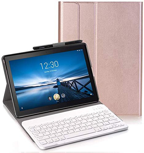 C/N Clavier étui pour Lenovo Tab P10, QWERTY Slim PU Housse Détachable Wireless Clavier Keyboard sans Fil Coque pour Lenovo Tab P10 TB-X705F 10.1 Pouce, Rose Or