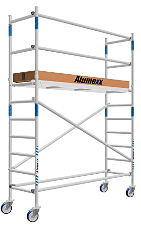 ALX Basic-Line Rollgerüst 75-4,2 Meter Arbeitshöhe - Baugerüst - Innengerüst - Aluminiumgerüst - Gerüst für Innen und Außen - Zum Selbermachen und für den professionellen Gebrauch (Carbon, 190)