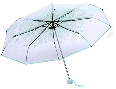 Alvinlite Transparenter Regenschirm, Durchsichtiger Regenschirm, Romantischer Sakura Regen Umbrella mit Mode Prinzessin Design für Damen Damen und Mädchen Ø 93 cm(Grün)