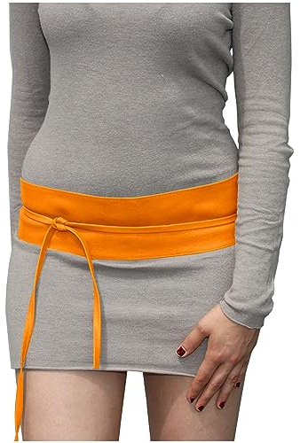 Best Emilie Damen Wickelgürtel in Lederoptik - vielen Farben - Hüftgürtel Taillengürtel Damen Gürtel - Einheitsgröße - Orange