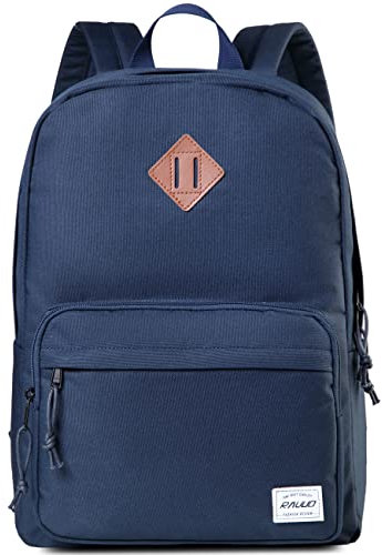 RAVUO Backpack for Men, Lightweight College School Backpack for Boys and Girls Kids Casual Rucksack for Travel Sport with Two Bottle Pockets Blue