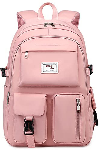 VARLIVOO Niña Mochila Estudiante Mochila 15,6 Portátil Universitaria Mochila de Mujer Adolescentes Mochila Escuela Viajar Colegio Cámping Impermeable Poliéster Rosa