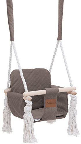 Bellochi Babyschaukel aus Holz - Gemütlich Kinderchaukel mit Kissen - Indoor Kleinkindschaukel - Braun - Hasenohren