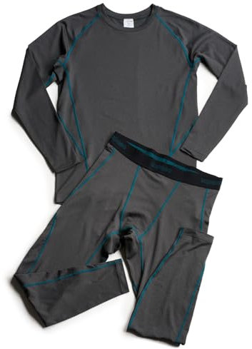 LAPASA Herren sportliche Thermounterwäsche Set, Thermo Oberteil & Lange Unterhosen Funktionsunterwäsche Skiunterwäsche Sets für Winter Sport (Thermoflux M53), Dunkelgrau meliert + grün,L