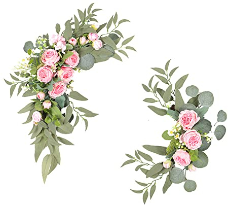BestAlice Künstliches Hochzeitsbogen-Blumen-Set, 2 Stück, Hochzeitsblumen, Girlanden, Willkommensschild für Hochzeitszeremonie und Empfangsdekoration