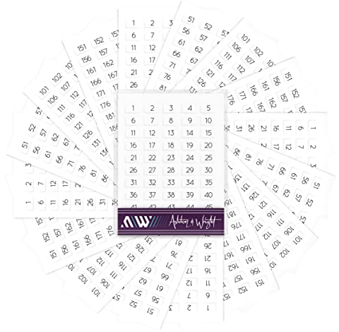 Ashton and Wright - 1–200 nummerierte Aufkleber – 800 leicht abziehbare Etiketten – 13 x 8 mm – weiß