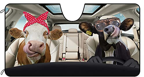 BAGEYOU Parasol para Parabrisas Delantero de Coche, Divertida decoración de Pareja de Vacas, Reflector de Rayos UV, Protector Solar, Mantiene el vehículo Fresco, 140x76 cm