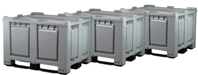 Logiplast 3 Stück Palettenboxen mit Deckel LxBxH: 1200 x 1000 x 790 mm geschlossen mit 3 Kufen in Grau
