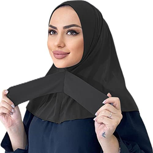 Bozaap Damen Musselin-Kopftuch, einfarbig, für muslimische Hijab-Mützen, Stretch-Kopftuch, Sommer, atmungsaktiv, Sonnenhut, Winter, warme Kapuze, Schwarz