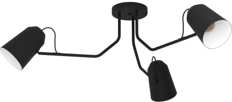 EGLO Deckenlampe Loreto, Deckenleuchte mit 3 schwenkbaren Spots, Spotleuchte minimalistisch, Wohnzimmerlampe aus Stahl in schwarz und weiß, Lampe Decke mit E27 Fassung
