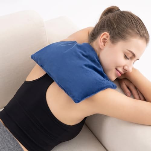 Microwave Heating Pad 8 * 12 Microwave Bean Bag Heating Pad for Neck and Shoulders, Moist Heat Pack Pillow Warm Compress for Knee, Muscles, Joints, Abdomen - Dark Blue