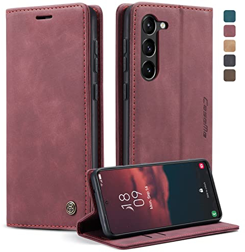 KZB Handyhülle für Samsung Galaxy S23 5G Hülle Premium Lederhülle Klappbar Flip Case Tasche Magnet Kartenfach Standfunktion Schutzhülle für Samsung Galaxy S23 5G 6,1'' - Weinrot