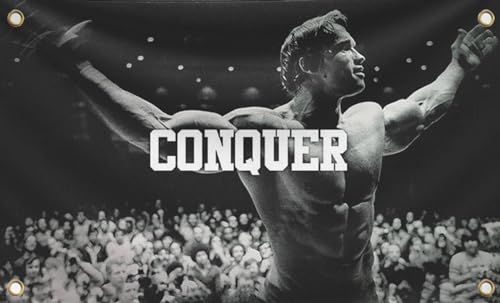 Conquer einseitige Flagge für Schwarzenegger 90 x 150 cm Polyester-Banner mit vier Ösen – lustiges Fitness-Motiv-Poster und Fitness – Arnold langlebige Männerhöhle Wandflagge für Wohnheim