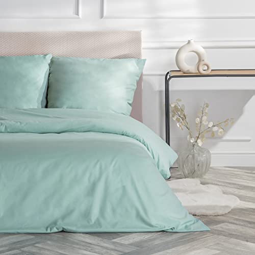 VEL VET HOME VelvetHome Deluxe Bettwäsche 135x200 Baumwolle Bettbezug 135x200 cm mit Kissenbezug 80x80 cm Hohe Qualität Bettwäsche-Set mit Reißverschluss 100% Baumwolle Made in EU Minze 135 x 200