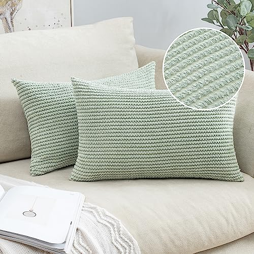 MIULEE 2er Set Kissenbezug Dekokissen Kissenbezüge Kissenhülle Zierkissen Sofakissen Kordsamt Deko Weich Couchkissen Bezug Kissenhüllen für Sofa Wohnzimmer Polsterkissen 40x60 cm Bohnengrün