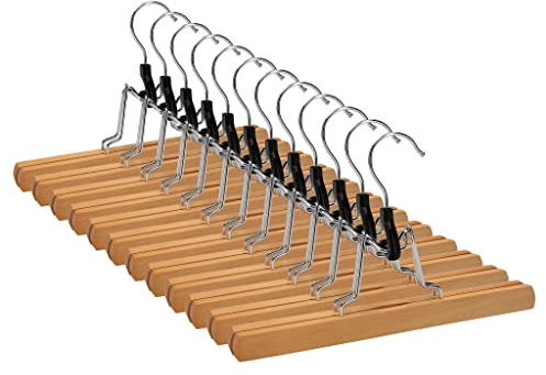 12 x Hosenbügel Klemmbügel VonBueren | Hosenspanner aus Holz | Kleiderbügel für Hosen | rutschfest | mit drehbarem Haken