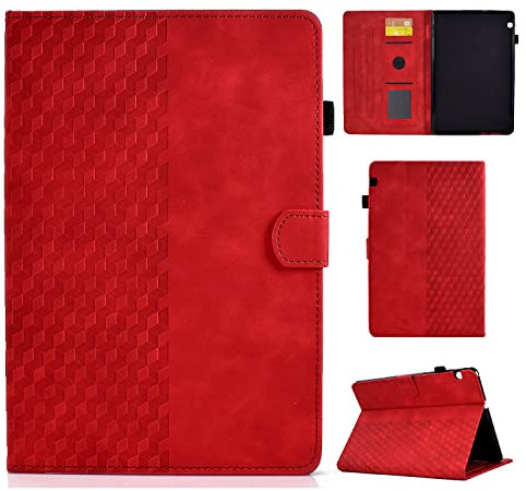 Rosbtib Custodia per Huawei MediaPad T5 10 2018, Pelle PU Cover [Funzione di Supporto] [Slot per Scheda] Cover Huawei T5 10.1 Pollici - Rosso Quadrato