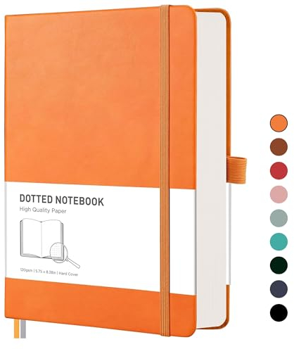 RETTACY Notizbuch A5 Gepunktetes- Bullet Dot Grid Journal mit 320 nummerierten Seiten, 1 Rücktasche und hochwertigem Hardcover für Künstler Schreiben/Zeichnen, 14,5 x 21 cm - Orange