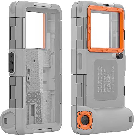 FONREST para iPhone 16e/15/14/13/12 Pro MAX Plus Buceo Funda, Universal IP68 15m Impermeable Bajo el Agua Carcasas para Celulares de 4,7''- 6,9'' para Exterior Natación Foto Video-Gris/Naranja