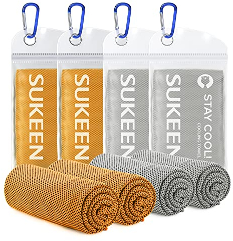 Kühlendes Handtuch, Eishandtuch, Mikrofaser-Handtuch für Hals und Gesicht, kühles Handtuch für Yoga, Strand, Golf, Reisen, Fitnessstudio, Sport, Camping (2 X Orange/2 X Grau)