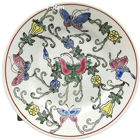 Jingdezhen - Plato de porcelana pintada a mano con diseño de flores y mariposas (14,5 cm)