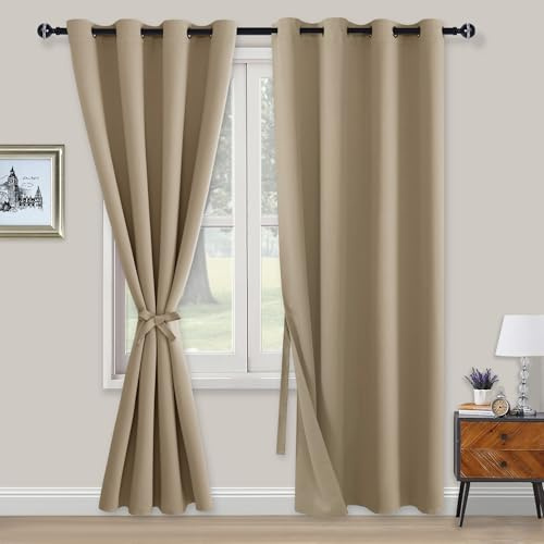 XWZO Blickdichte Vorhänge Verdunklungsvorhänge mit Ösen 2 Stücke Gardienen mit Raffhalter Lichtundurchlässige Vorhänge für Schlafzimmer,WonhzimmerBüro, 214x132 cm, Taupe