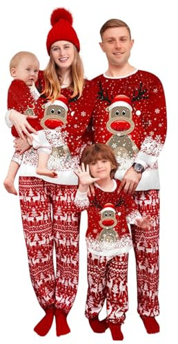 DOUUCO Pigiama Natale Famiglia Set, Pigiami Natalizi Coppia, Christmas Invernale Girocollo Comodo Due Pezzi Sleepwear Natalizio per Donna Uomo Bamino Regalo