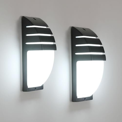Comely 2 Pezzi Lampada da Parete Interno/Esterno, Nero Applique LED da Parete Esterno, Lampade da Esterno LED IP65 Impermeabile per Giardino, Garage, Patio, Stanza, Bianco Freddo 6500K