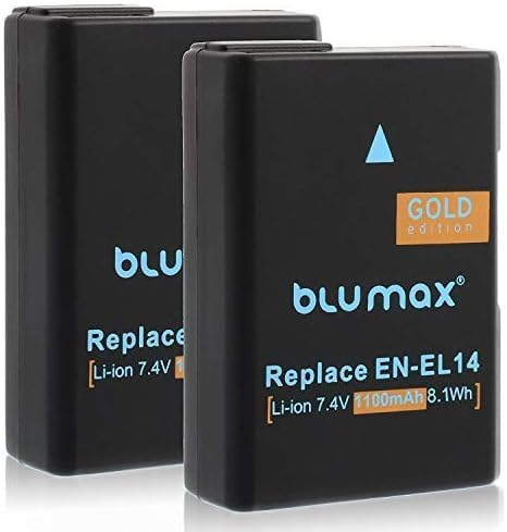 Blumax Lot de 2 batteries 1100 mAh remplace Nikon, EN-EL14, EN-EL14a, D5300, D5100, D5300, D5500, D3100, D3200, D3300, D3400, P7800, P7700, P7100, P70000 Couleur : noir