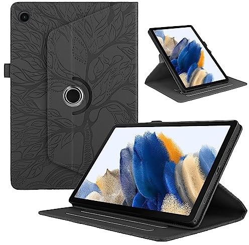 TEDTIKJT Coque pour Lenovo Tab M10 Plus 3rd Gen 10.6 2022 TB125/ TB128 PU Cuir Flip Tablette Cover 360°Rotatif Multi-Angle Support Fonction Arbre de Vie Étui de Rotating Protection Housse,Noir