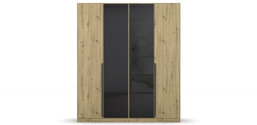möbelando Drehtürenschrank >Artemis< in Eiche Artisan/Glas Basalt - 181x210x54 (BxHxT)