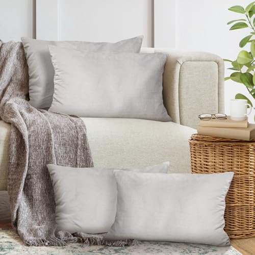 4er Set Sofakissen mit Füllung und Bezug 40x60cm weiche Kissenhülle mit Dekokissen Couchkissen für Sofa, Schlafzimmer, Wohnzimmer, Balkon, hellgrau Moonlight flauschig, mit verstecktem Reißverschluss