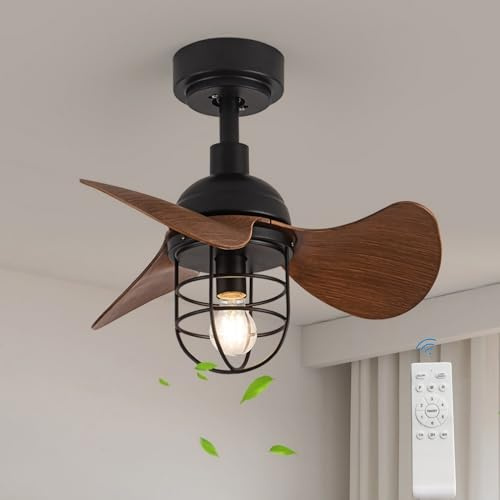 Luyaim Pequeño Ventilador De Techo Con Luz Y Mando A Distancia Retro Silencioso Lampara Ventilador Techo Motor Reversible DC 6 Velocidades Para Dormitorio Salón Ventiladores De Techo Con Temporizador