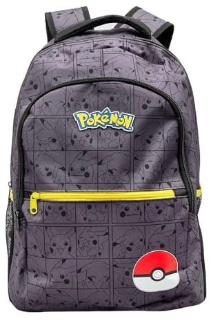 William Lamb Pokemon Pikachu Emotions and Poke Ball Grid Collage Mochila Mochila - Negro y Gris Talla Única, gris, 17 Inches