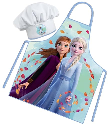 Sorrisini Kinderschürze Mädchen Schürze für Kinder, Kochmütze Kinder, Kinderschürze Jungen, Verstellbare Kinderschürzen zum Backen, Malen, Kinder 3-8 Jahre Frozen