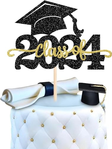 1 Stück 2025 Abschluss Tortendeko Glitzer 2025 Graduation Kuchen Deko Graduierung Kappe Tortendekoration Cake Topper für 2025 Schule Abschluss Party Schwarz Gold