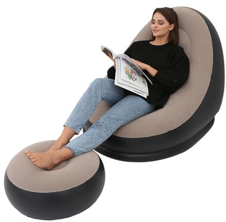 Natudeco Canapé Gonflable avec Repose-Pieds, Chaise Longue Gonflable, siège de Plage Portable pour sièges d'extérieur, Camping et Voyage (Café)