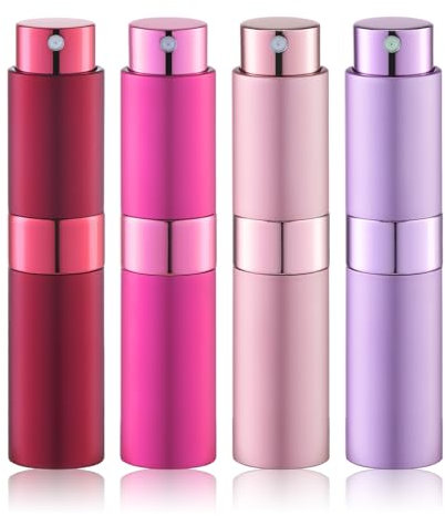 Lulupack 8ml Atomizzatore di Profumo， Flacone Spray da Viaggio per Acqua di Colonia, Atomizzatore Portatile Ricaricabile (4pcs, Serie Rossa)