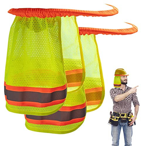 Gacqpli Sombrero Duro Parasol - 2 Uds Parasol Casco Seguridad, Protector Parasol Malla Alta Visibilidad con Rayas Reflectantes, Parasol Cuello Malla De ala Completa