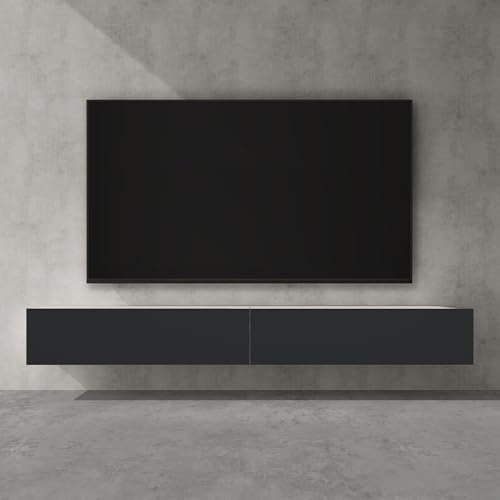 doporro Mobile Porta TV Sospeso 240 cm con 2 Ante Bianco Opaco e Antracite Opaco, Credenza Bassa da Soggiorno Salotto, Madia Consolle Bicolore per TV Fernsehschrank02