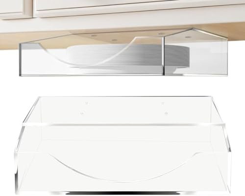 Under Cabinet Paper Plate Holder, Paper Plate Dispenser, Transparent Acrylic Paper Plate Dispenser Under Cabinet and Drawer Organisation, Paper Plate Holder, 27.5 x 27.5 cm, Covered Plate Holder
